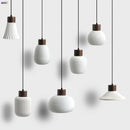 Helnys Nordic LED Pendant Light Fixture Wood White Ceramic Hanging Lamp