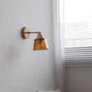 Helnys Wood Canopy LED Wall Lights Pull Chain Amber Glass Sconce Nordic Modern