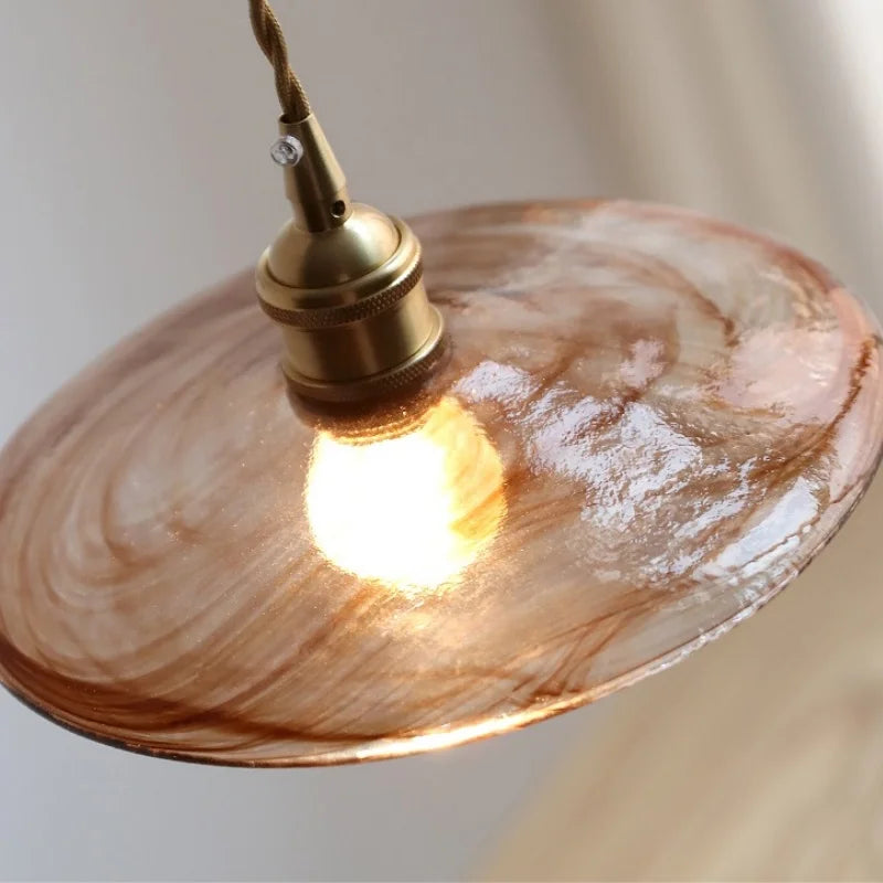 Helnys Amber Glass LED Pendant Lights for Dining and Living Room