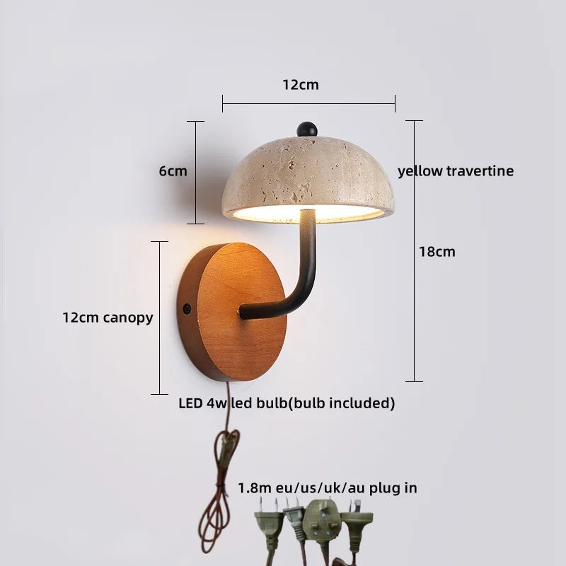 Helnys Copper LED Wall Sconce Yellow Travertine Modern Nordic Mirror Light