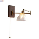 Helnys Clear Glass Copper LED Wall Lights with Pull Chain Switch and Walnut Wood Canopy