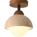 Helnys Nordic LED Ceiling Light: Wood White Glass Ball Yellow Cave Stone Lamp