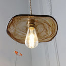 Helnys Amber Glass Pendant Lights with Brass Knob Switch and LED