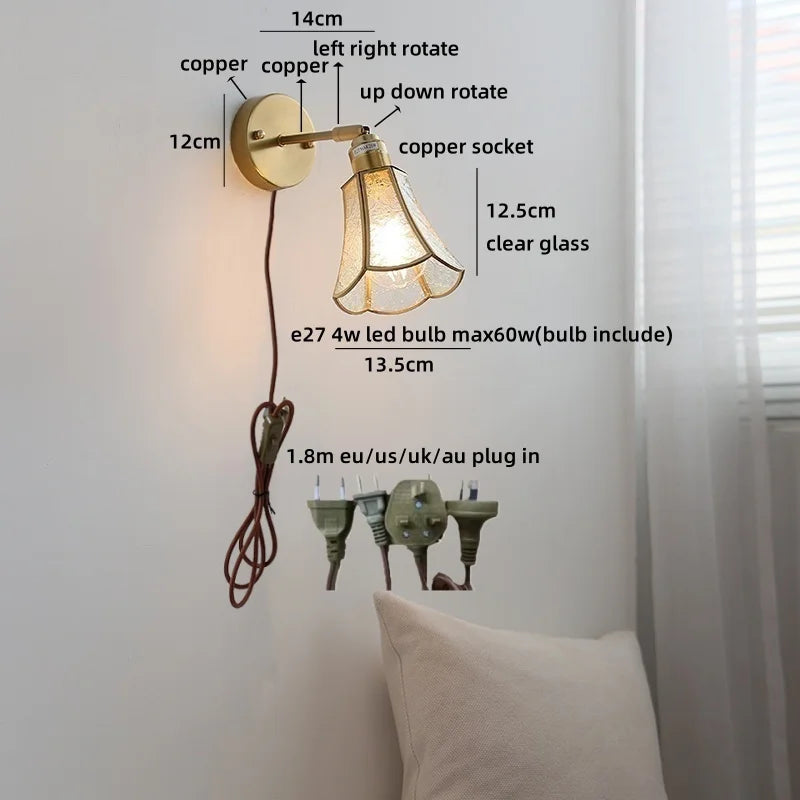 Helnys LED Glass Wall Lamps for Kids Bedroom, Nordic Design Mirror Light