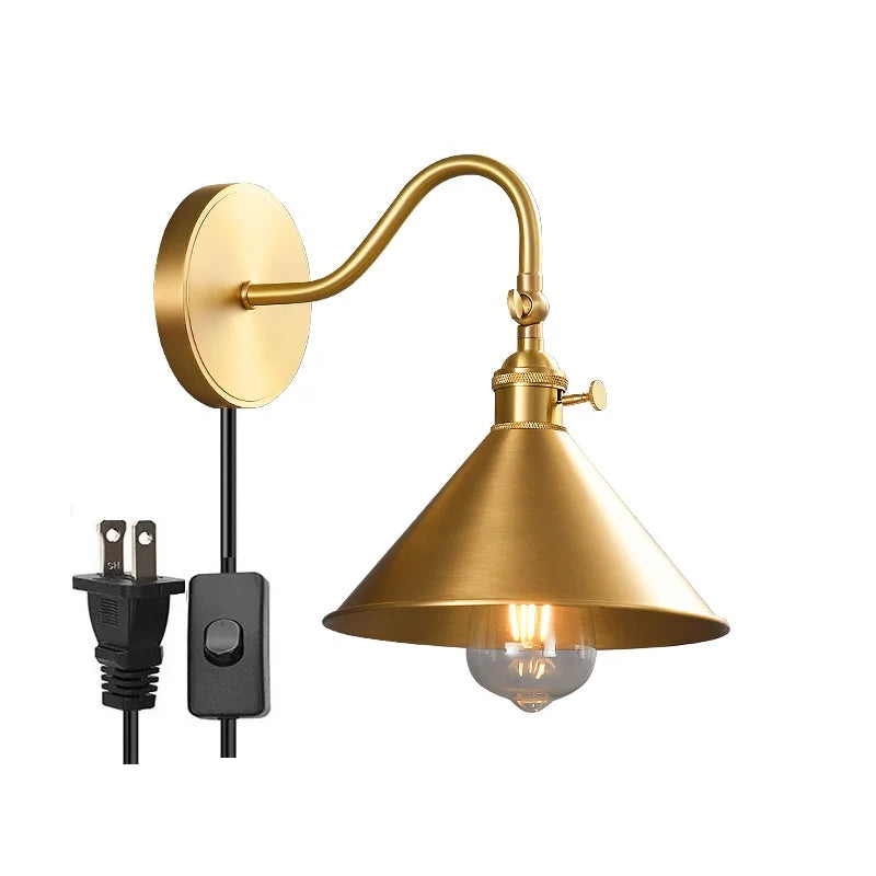 Helnys Copper LED Wall Lights with Pull Chain Switch for Indoor Home Lighting