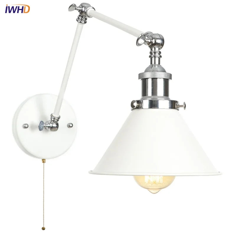 Helnys Vintage White LED Wall Sconce with Pull Chain Switch