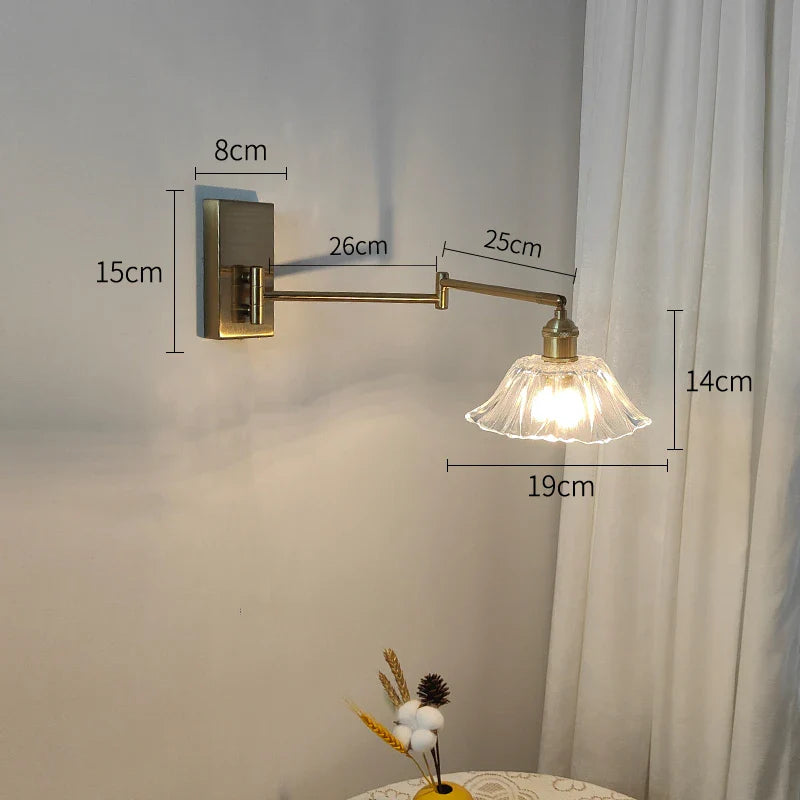 Helnys Glass LED Wall Sconce Adjustable Arm Bedroom Living Room Lamp