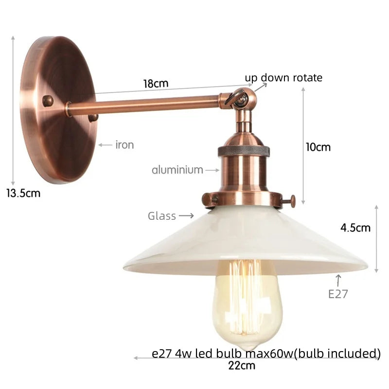 Helnys White LED Wall Lights - Industrial Style Bedside Lamp