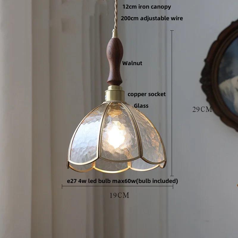 Helnys Copper LED Pendant Lamp, Adjustable Glass Hanging Light for Dining Room