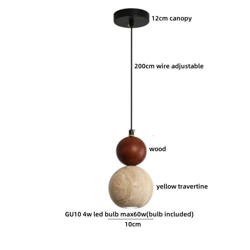 Helnys Yellow Travertine LED Pendant Lights Fixture Modern Nordic Hanging Lamp
