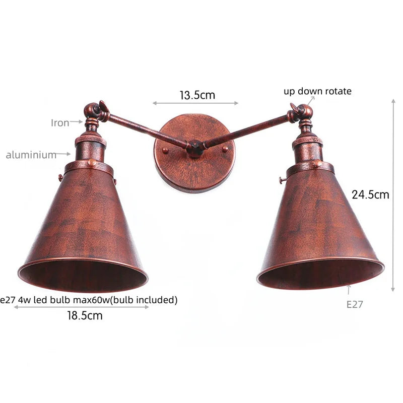 Helnys Loft Plug LED Wall Lamps 2 Heads Industrial Silver Vintage Lighting