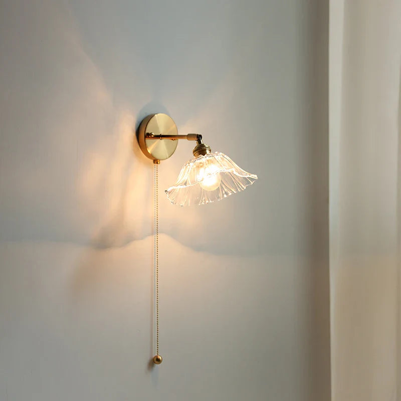 Helnys Clear Glass Pull Chain Wall Light - Modern Balcony Sconce
