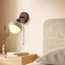 Helnys Glass Pull Chain Wall Sconce Rotate LED Lights White Travertine Bedside Lamp