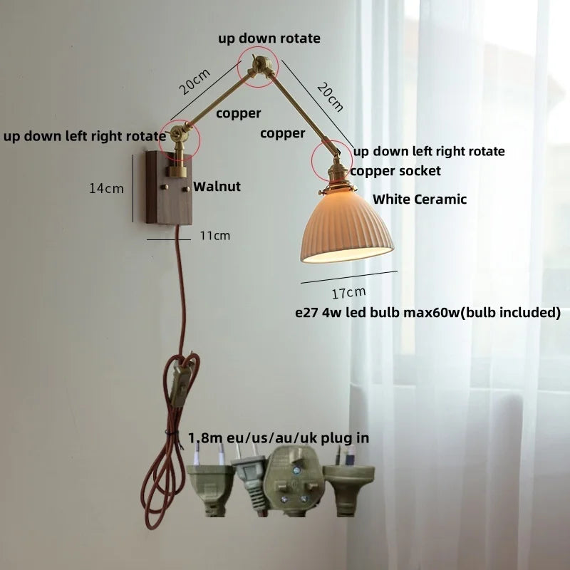 Helnys LED Swing Arm Wall Lamps Nordic Modern Ceramic Stair Light