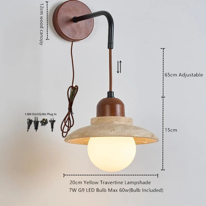 Helnys LED Wall Lamp in Walnut Yellow Travertine for Stair Living Room Lighting