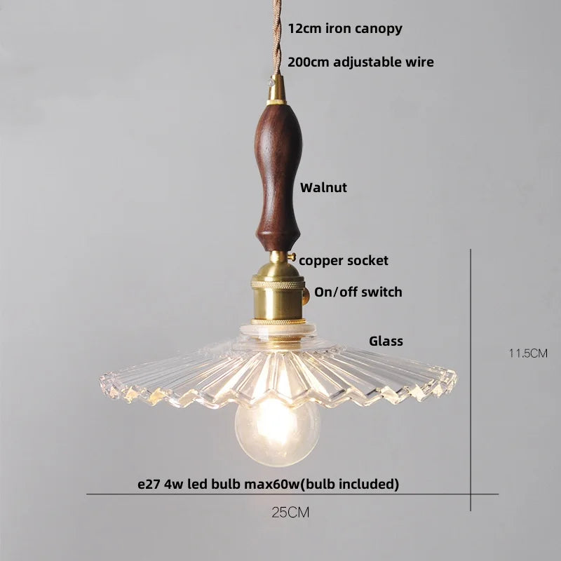 LED Pendant Lights Helnys Clear Glass Walnut Knob Switch Adjustable Hanging Lamp