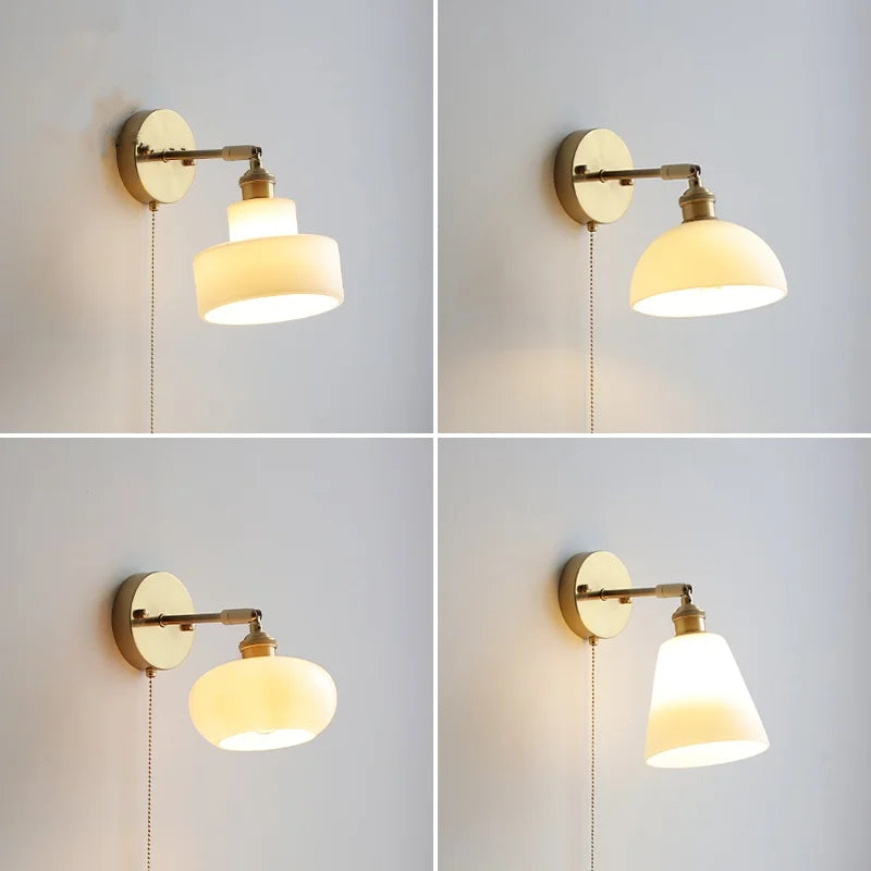 Helnys Modern Glass Wall Sconce with Pull Chain Switch - Nordic Style