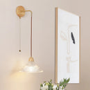 Helnys Clear Glass LED Wall Light Wood Pull Chain Switch Stair Fixture
