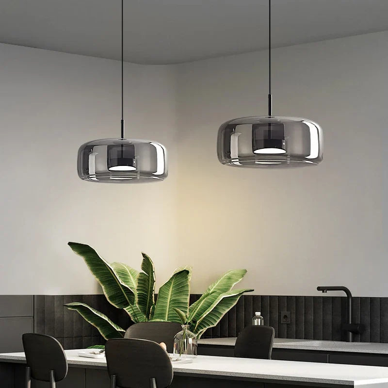 Helnys Nordic LED Pendant Lights 8W Smoky Glass Hanglamp