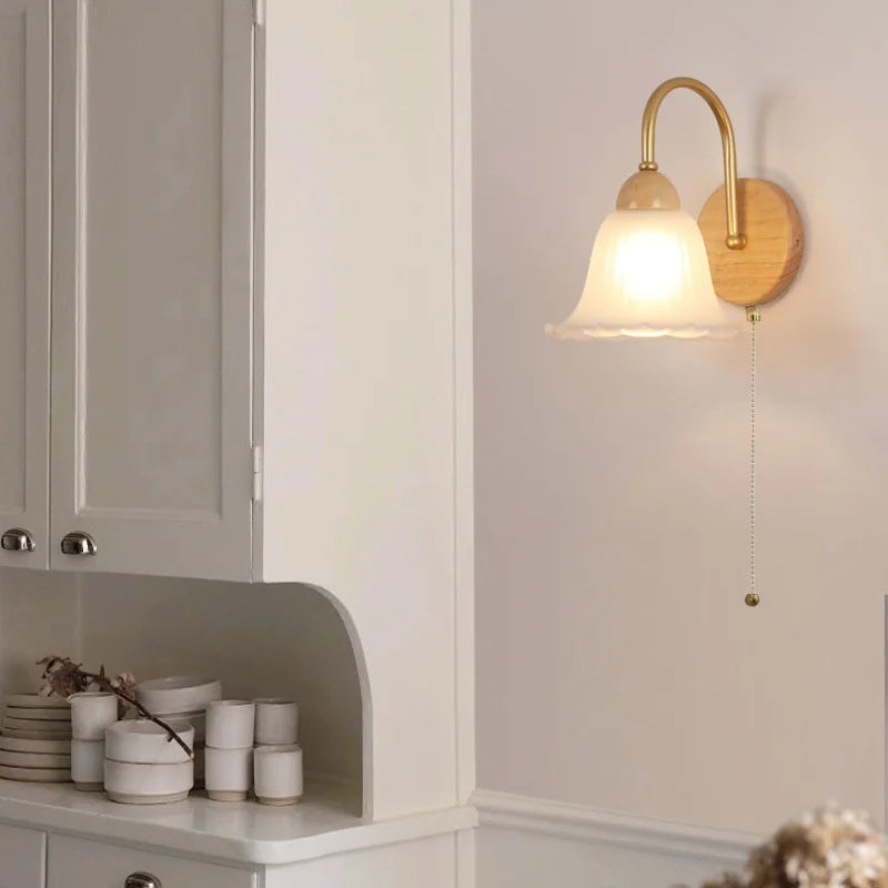Helnys Nordic Glass LED Wall Light with Pull Chain Switch - Stylish Sconce for Home Decor