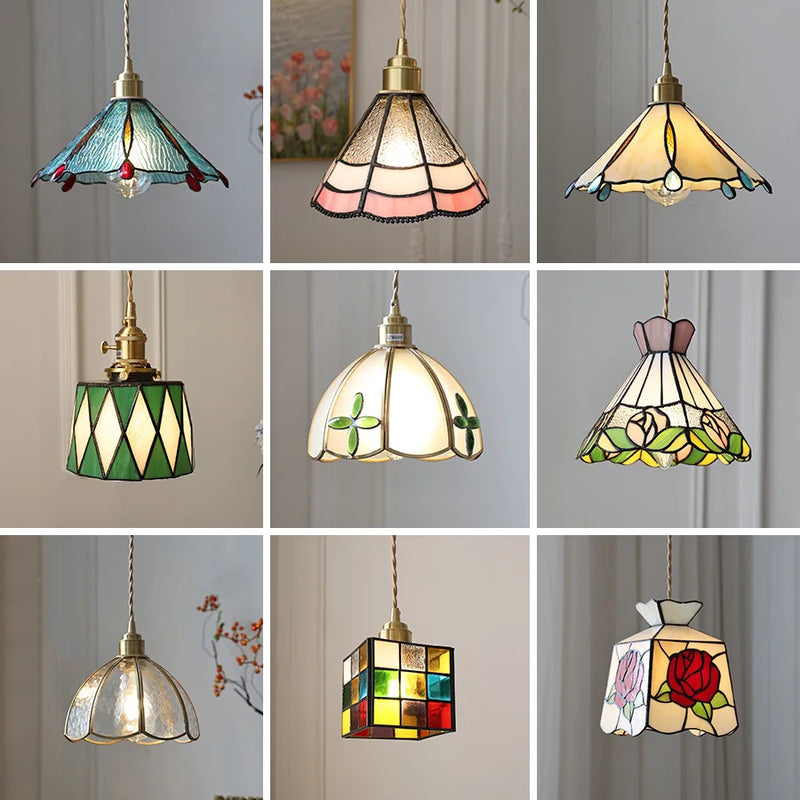 Helnys Glass Copper LED Pendant Lights for Kitchen Bedroom Living Room Loft