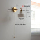 Helnys Glass LED Wall Light Sconce Rotate Pull Chain Switch Bedroom Lamp