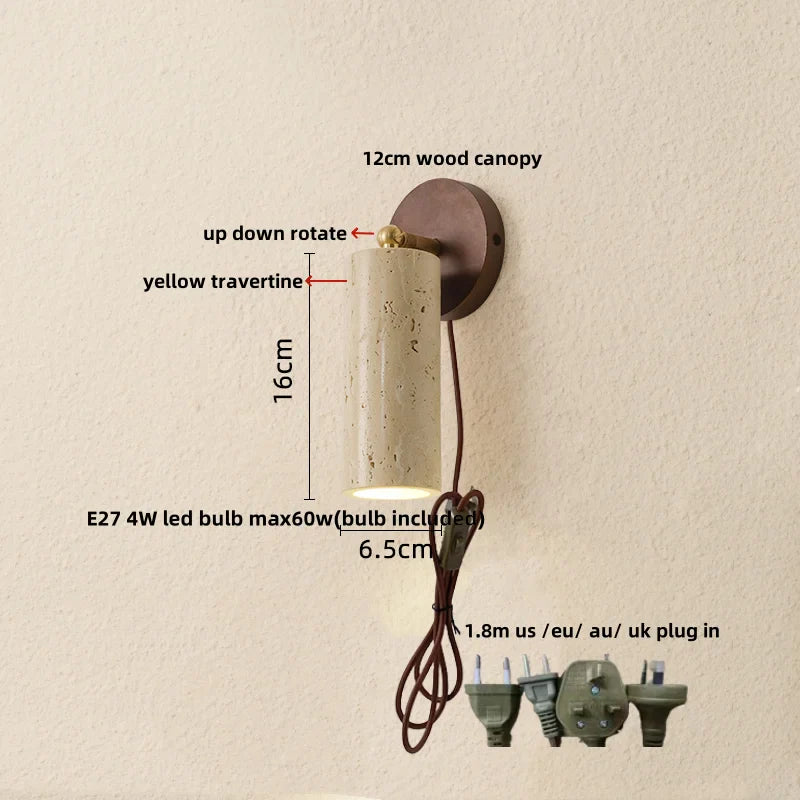 Helnys Copper LED Wall Lamp - Modern Nordic Design with Yellow Travertine & Wood