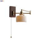 Helnys Wood Canopy Wall Sconce LED Lamp with Pull Chain Switch
