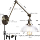 Helnys Vintage Clear Glass LED Wall Lamp with Pull Chain Switch