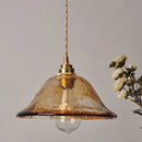 Helnys Amber Glass LED Pendant Light Fixture with Adjustable Wire - Vintage Copper Hanging Lamp