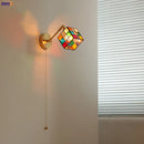 Helnys Colorful Glass LED Wall Lamp Sconce with Pull Chain Switch