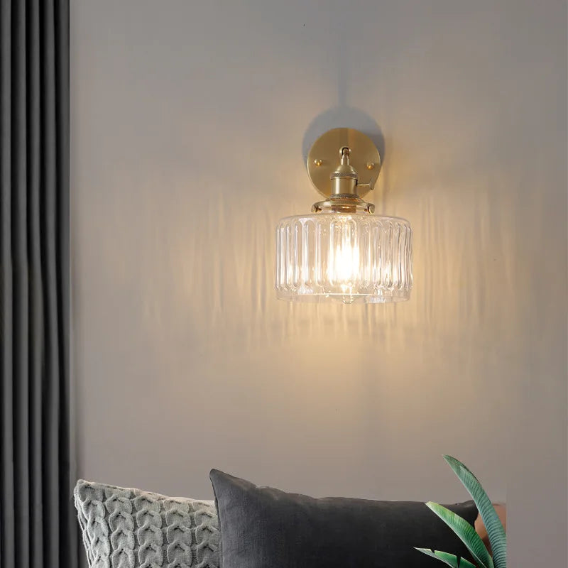 Helnys Nordic LED Wall Light | Modern Copper Bedside Lamp with Clear Glass Rotation