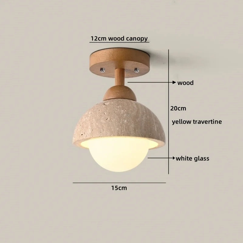 Helnys Yellow Travertine LED Ceiling Light Fixture Wood Canopy Modern Nordic Plafonnier