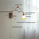 Helnys Yellow Glass LED Wall Lights Walnut Wood Bedside Lamp