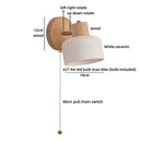 Helnys Japanese Style LED Wall Light Fixture Ceramic Wood Bedside Lamp