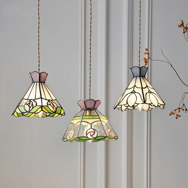 Helnys Flower Glass Copper Hanging Lamp: Nordic Modern LED Pendant Light