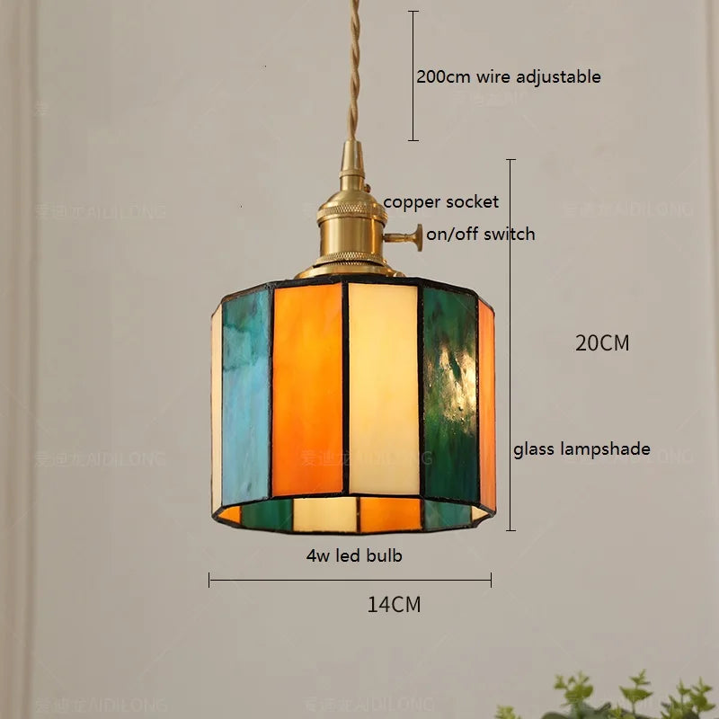 Helnys Vintage LED Pendant Lamp with Copper Socket & Glass Lampshade