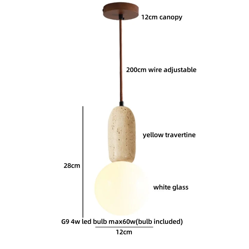 Helnys Yellow Travertine LED Pendant Lights Fixture Modern Nordic Hanging Lamp
