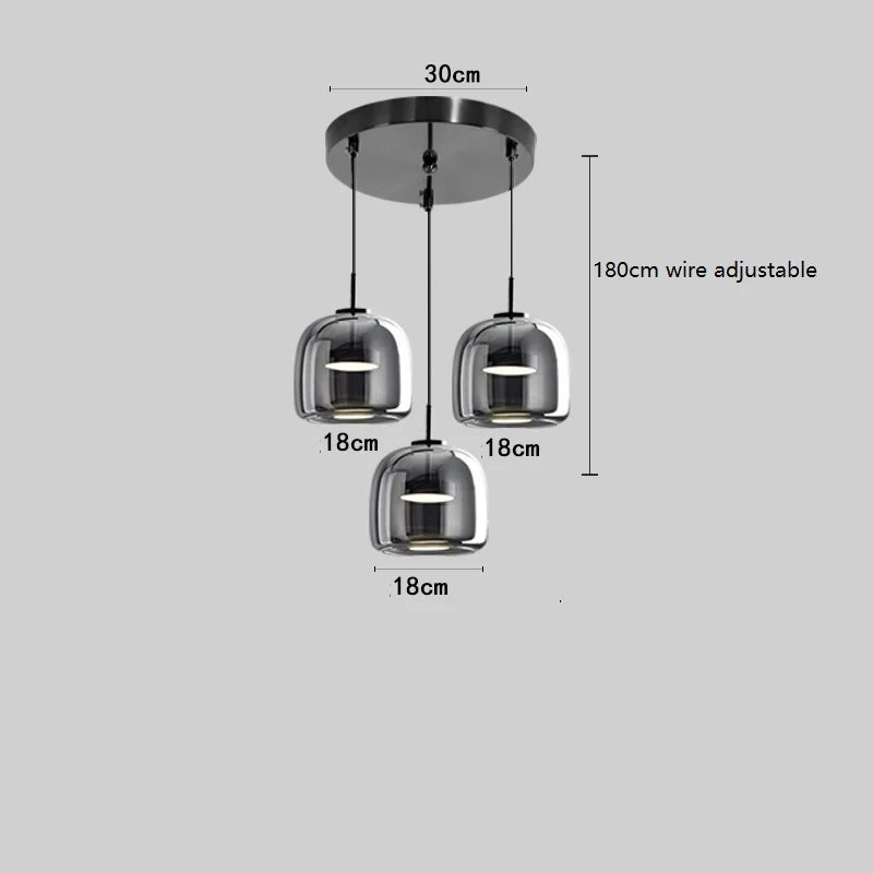 Helnys Nordic LED Pendant Lights 8W Smoky Glass Hanglamp
