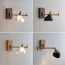 Helnys Clear Glass Copper LED Wall Lights with Pull Chain Switch and Walnut Wood Canopy