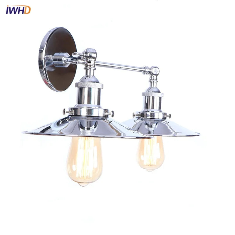 Helnys Silver Vintage LED Wall Light 2 Heads Living Room Bedside Lamp