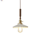 Helnys Ceramic Walnut Wood Pendant Light - White LED Hanging Lamp
