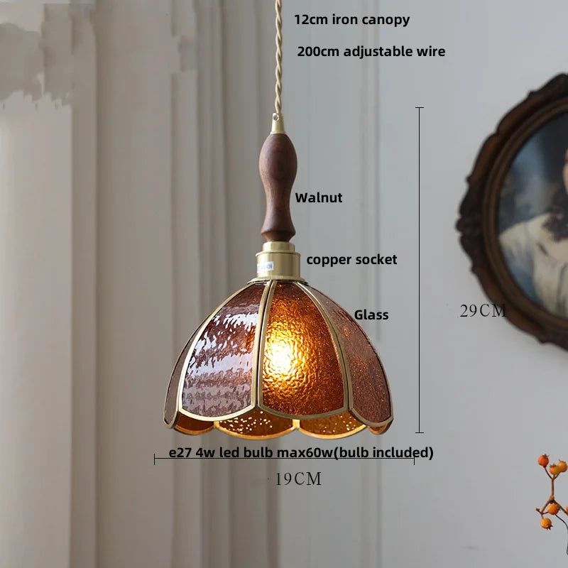 Helnys Walnut Wood LED Pendant Lamp Cyan Glass Nordic Modern Hanging Light
