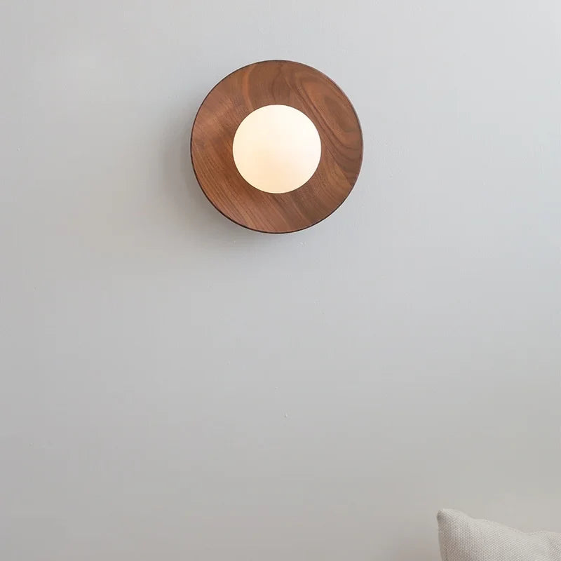 Helnys White Glass Ball LED Wall Lamps With Switch, Modern Wooden Stair Light