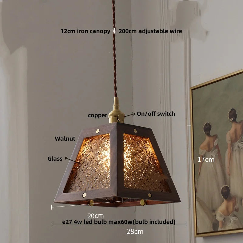 Helnys Ash Wood LED Pendant Lamp with Copper Socket - Adjustable Hanging Lights