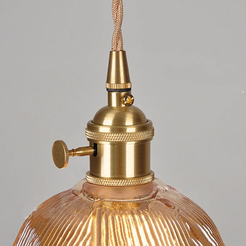 Helnys Amber Glass LED Pendant Light Fixture Modern Simple Adjustable Hanging Light