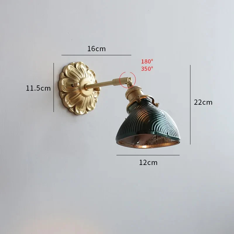 Helnys Copper Frosted Glass LED Wall Light Switch Indoor Lamp for Home Decor