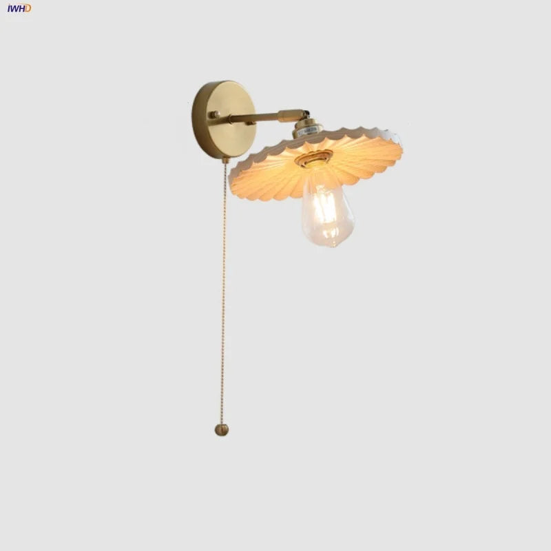 Helnys Nordic Ash Wood LED Wall Lights Rotate Pull Chain Switch