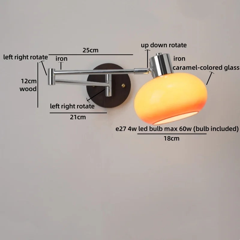 Helnys Swing Arm LED Wall Lamp with Switch - Flexible Glass Iron Design