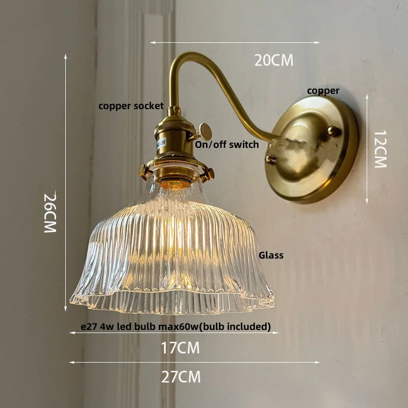 Helnys Pink Glass LED Wall Light Fixture for Home Decor and Bedside Lamp